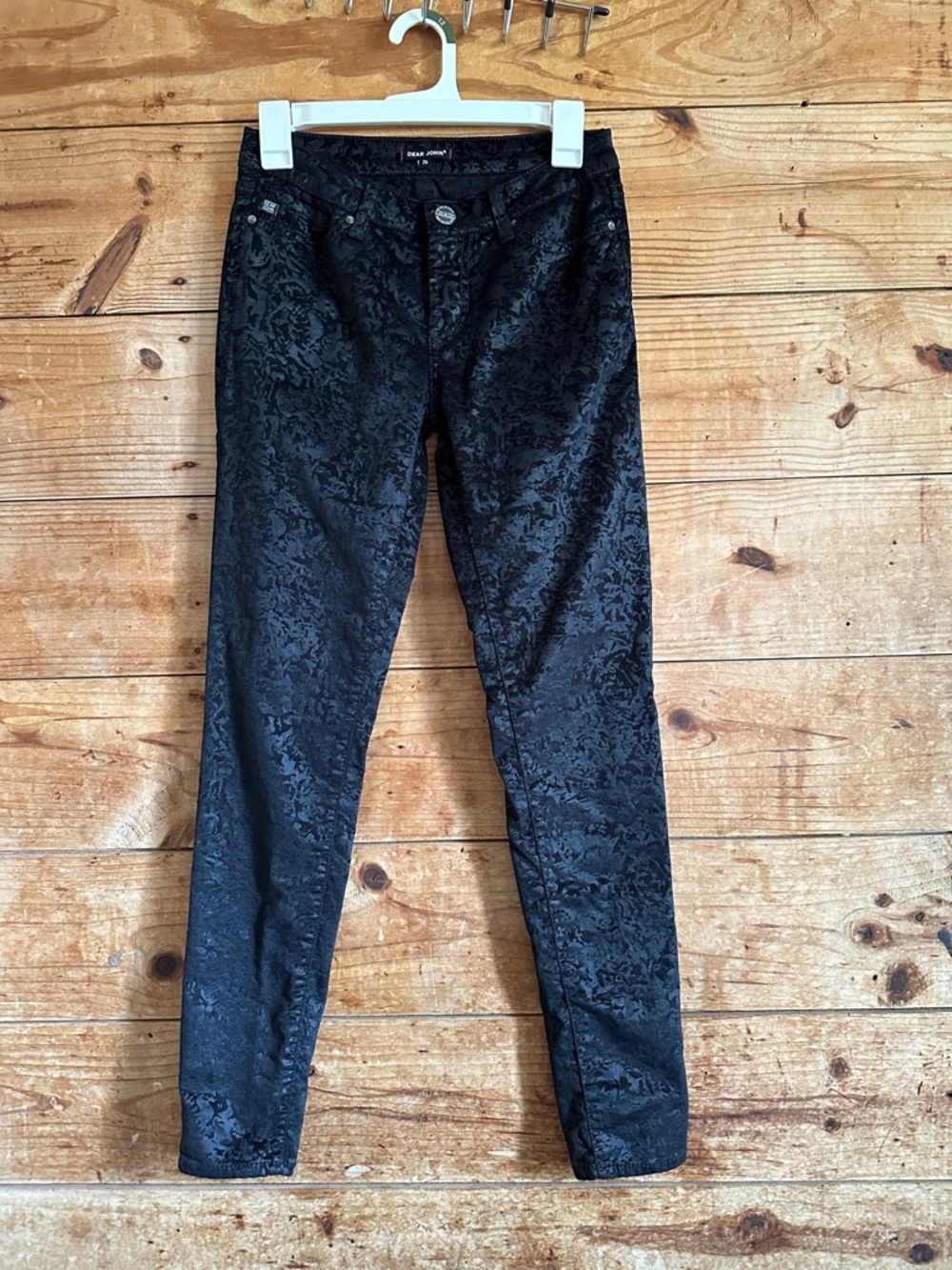Dear John Skinny Jeans Black Velvet Floral Dark Wash Denim